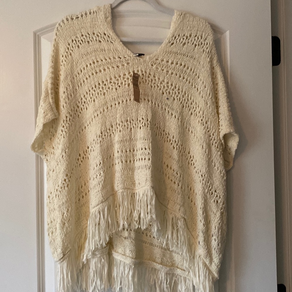 NWT American Eagle Fringe Hooded Poncho Sweater